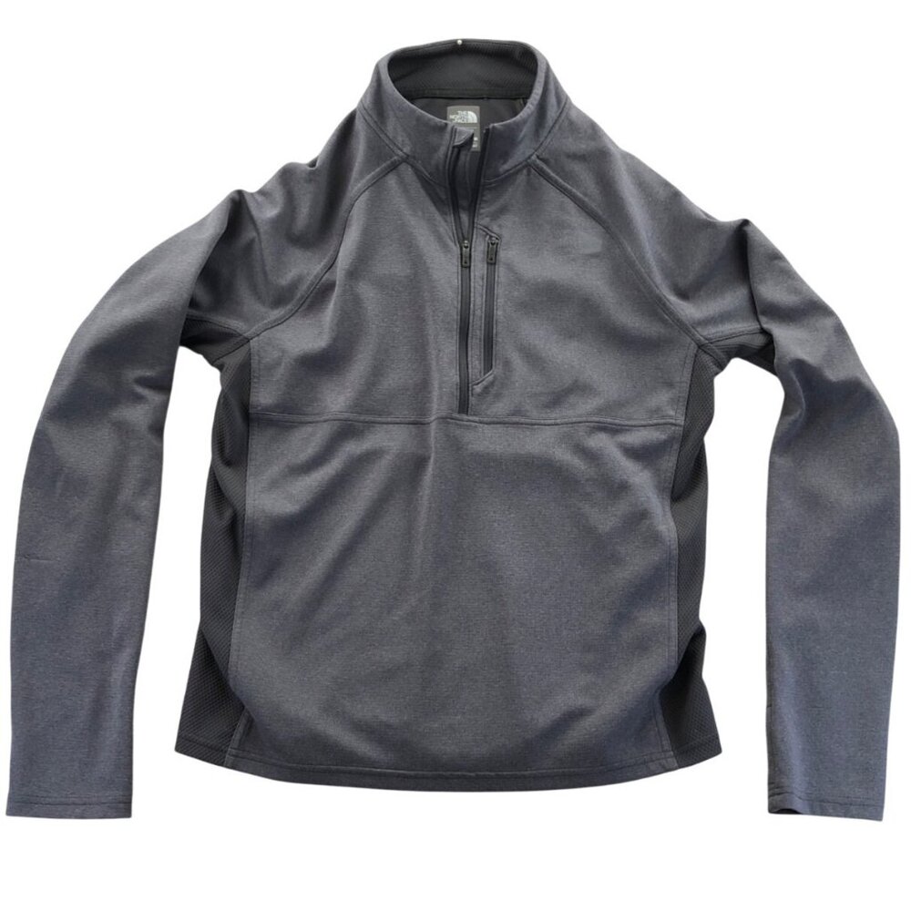 The North Face Mens FlashDry Quarter-Zip Pullover Medium Gray Black Mock Neck